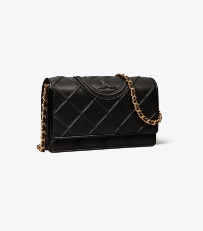 Black Women's Tory Burch Fleming Soft Chain Wallet Mini Bags | 25974DEXN